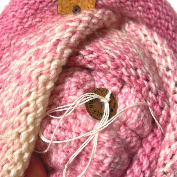 Handmade pom hat rose pink knit slouchy removable faux fur pompom adult winter - Picture 8 of 12